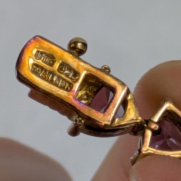 UTG Thailand Sterling 925 Gold Vermeil Lab Purple Sapphire Bracelet 7" Triangle - Picture 5 of 8